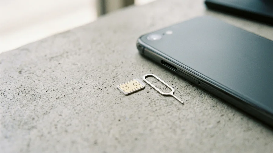 Close-up photo of a smartphone next to a Korean SIM card