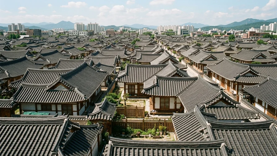 전주 한옥마을의 수많은 기와지붕이 겹쳐 보이는 아름다운 전경