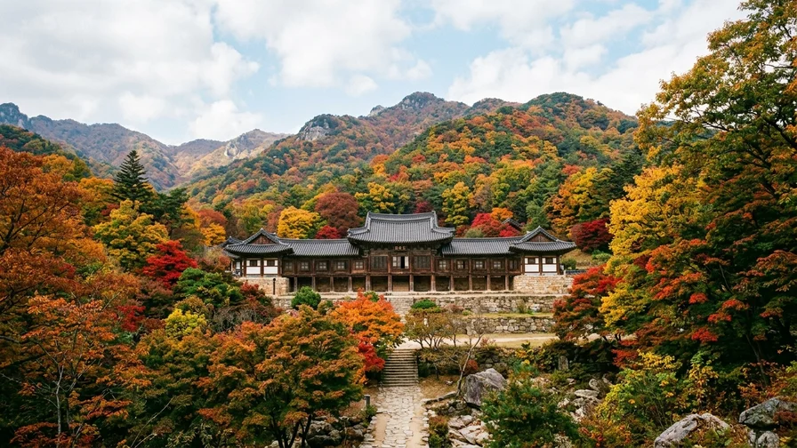 가을 단풍에 둘러싸인 해인사 장경판전의 고즈넉한 모습