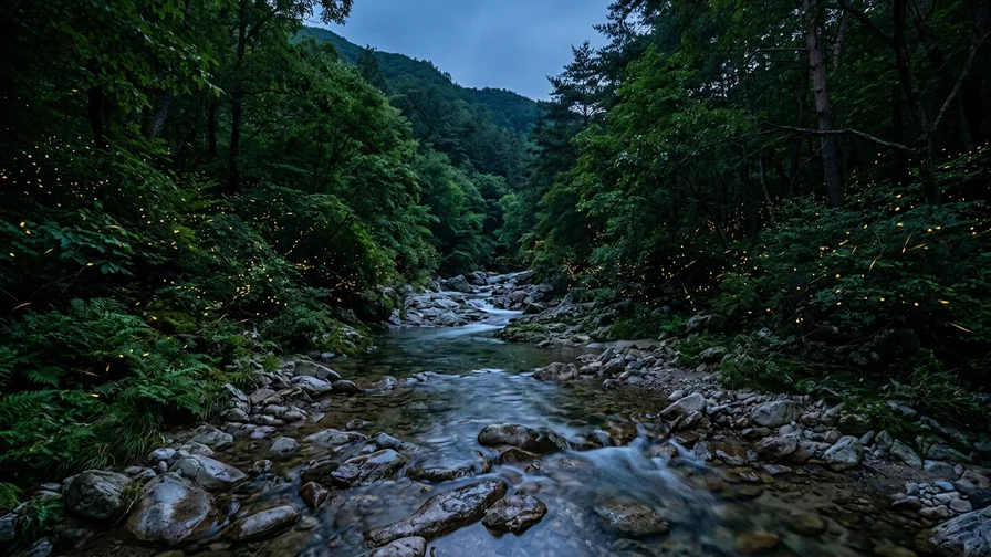 The clear, pristine valley water of Muju at dusk, where fireflies live
