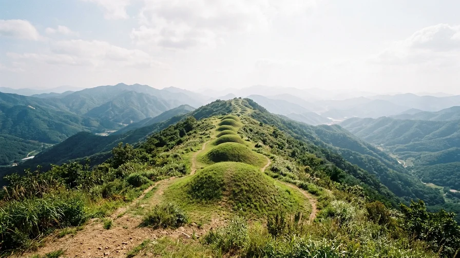 Marisan Tumuli in Haman, the Ara Gaya tombs stretching in a long line along the ridge