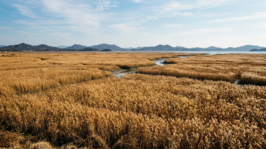 The reed colony of the Suncheon Bay tidal flats turned golden under the autumn sun