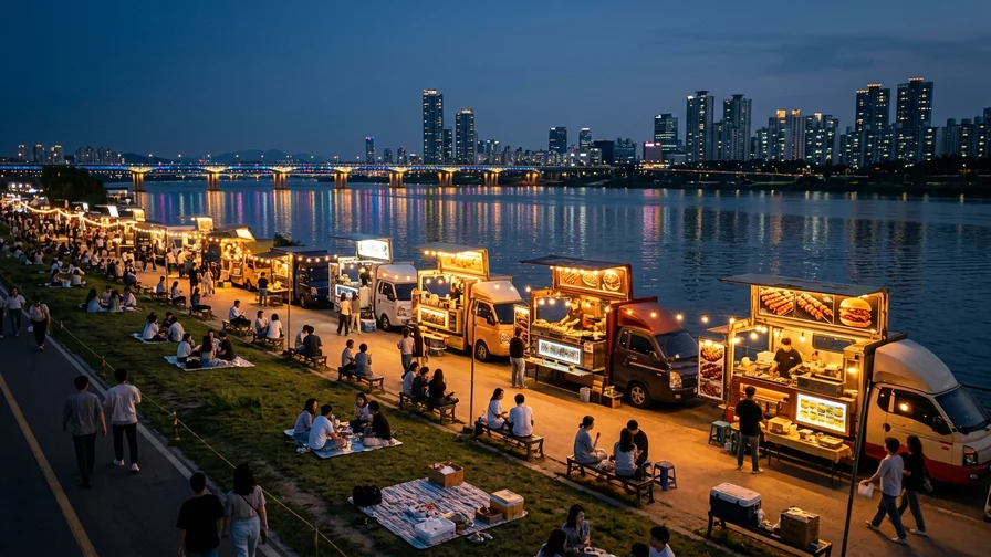 Food truck zone at Seoul's Hangang Moonlight Market