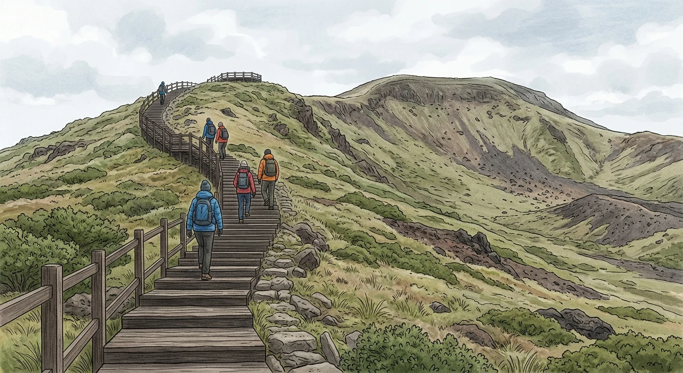 Steep final staircase to the summit of Hallasan