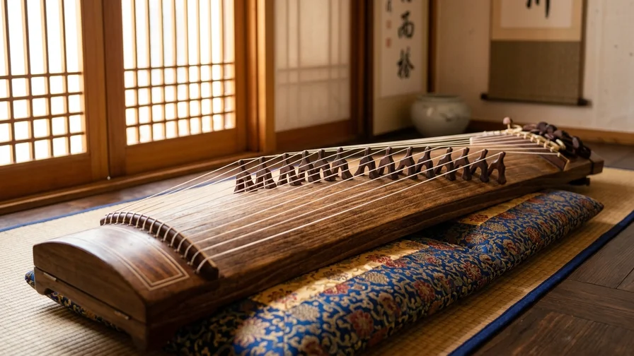 A detail shot of the gayageum, the traditional instrument said to have been created by Ureuk