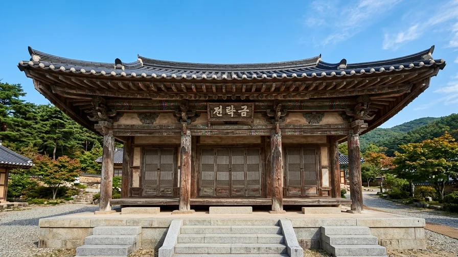 The gabled roof of Geungnakjeon at Bongjeongsa in Andong, Korea's oldest wooden building