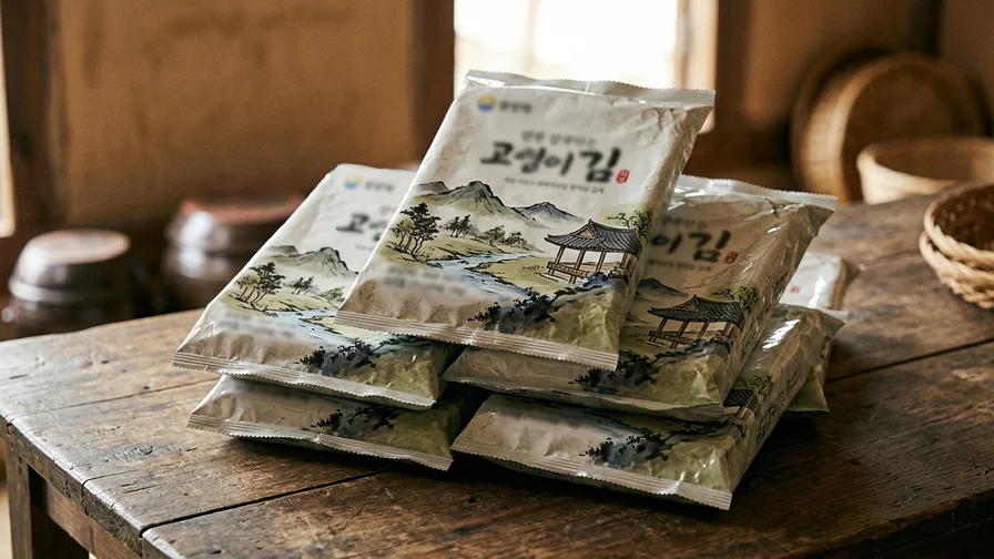 전통적인 느낌의 포장지에 담긴 광천김 여러 묶음