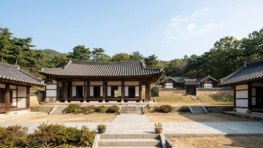 The lecture hall and shrine showing a seowon's jeonhak-humyo (learning in front, shrine behind) layout