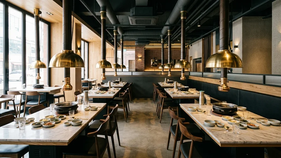 현대적이고 세련된 인테리어의 강남 고급 고기집 내부 모습