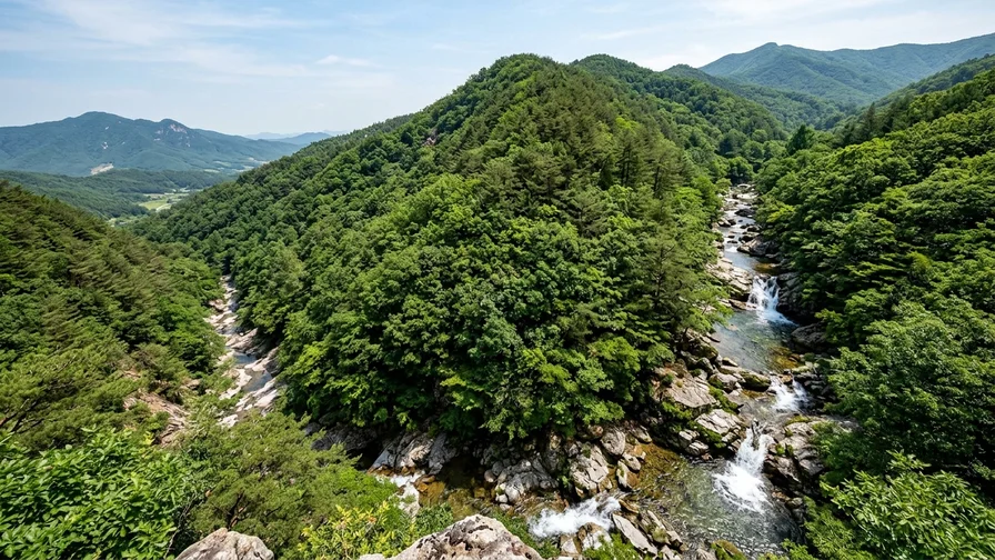 능선을 경계로 양쪽 계곡으로 물이 갈라져 흐르는 산자분수령 풍경