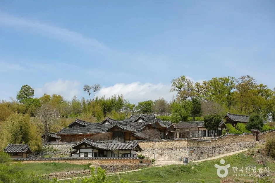 산기슭 지형을 따라 자연스럽게 자리 잡은 경주 양동마을 전경