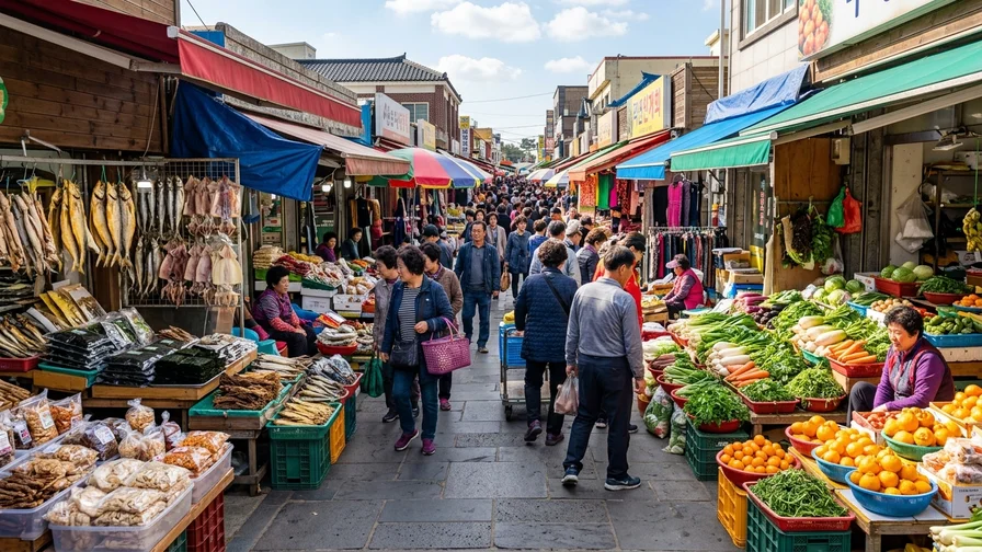 활기찬 제주 전통시장의 낮 풍경