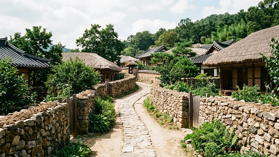 A quiet alley in Asan Oeam Village with its charming stone-walled lanes