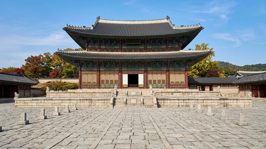창덕궁의 정전인 인정전의 위엄있는 정면 모습