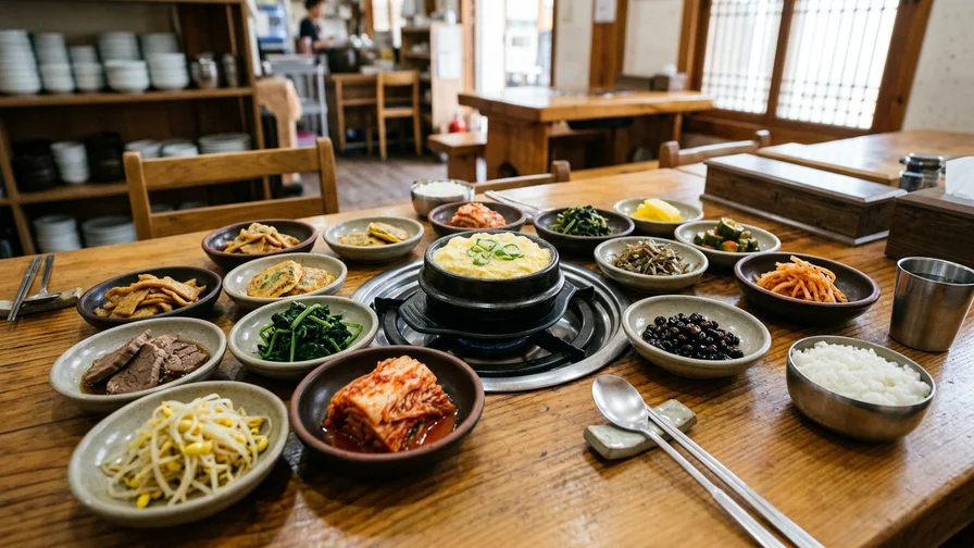 정갈하게 차려진 김치 나물 등 10여 가지의 한국식 밑반찬