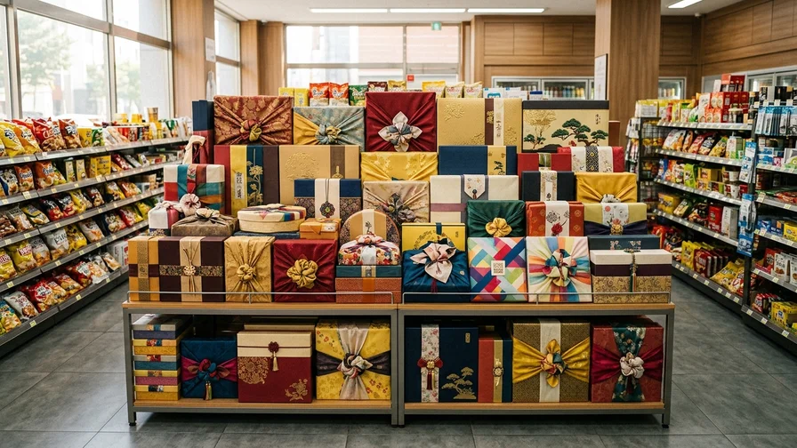 Various seasonal limited-edition snack boxes elaborately packaged as gifts